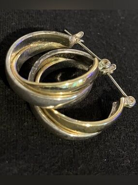 Estate Two-Tone Gold and Silver Twisted Hoop Earrings